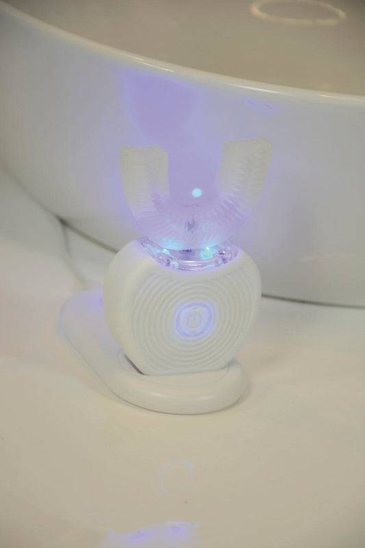 Cepillo de dientes eléctrico para adultos en forma de U con carga inalámbrica, cepillo de dientes ultrasónico con vibración impermeable de silicona