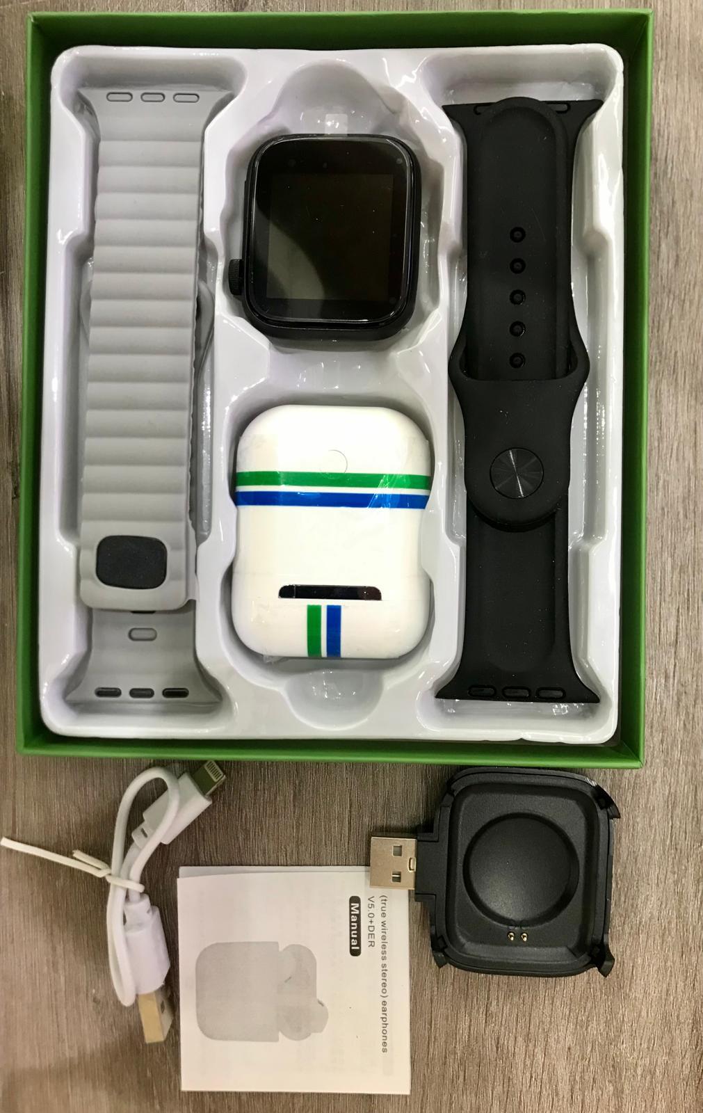 Smartwatch negro + Airpods (reloj inteligente)