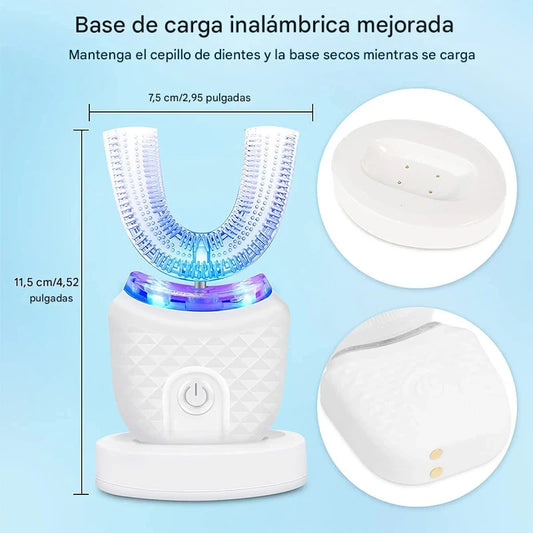 Cepillo de dientes eléctrico para adultos en forma de U con carga inalámbrica, cepillo de dientes ultrasónico con vibración impermeable de silicona