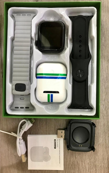Smartwatch negro + Airpods (reloj inteligente)